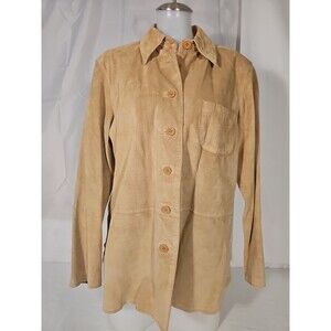 Revue Suede Shirt Jacket Womens Olive Green Leather Button Up Shacket Pocket